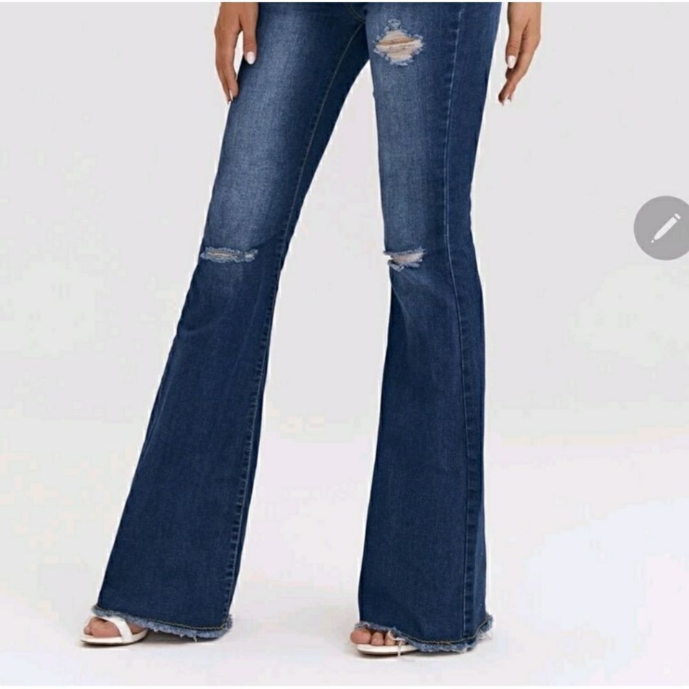 High Waist Ripped Detail Flare Leg - Picture 6 of 9